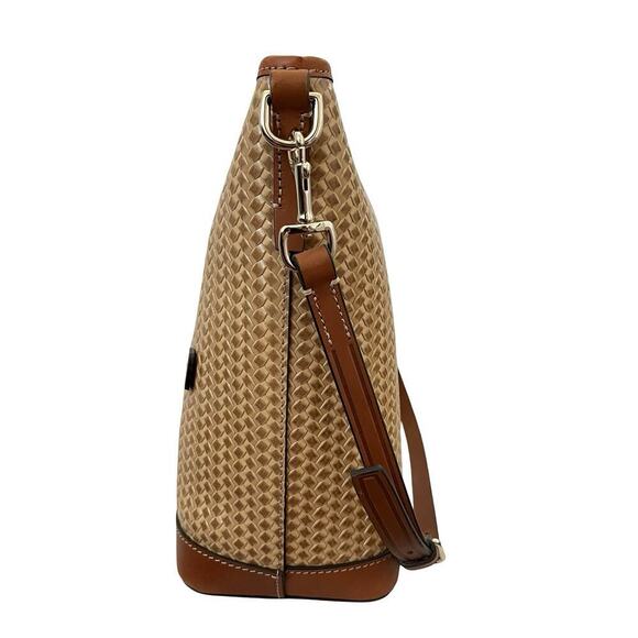 Dooney & Bourke Camden Woven LARGE Hobo Tote in Camel Brown Leather Purse FLAW - Picture 5 of 16